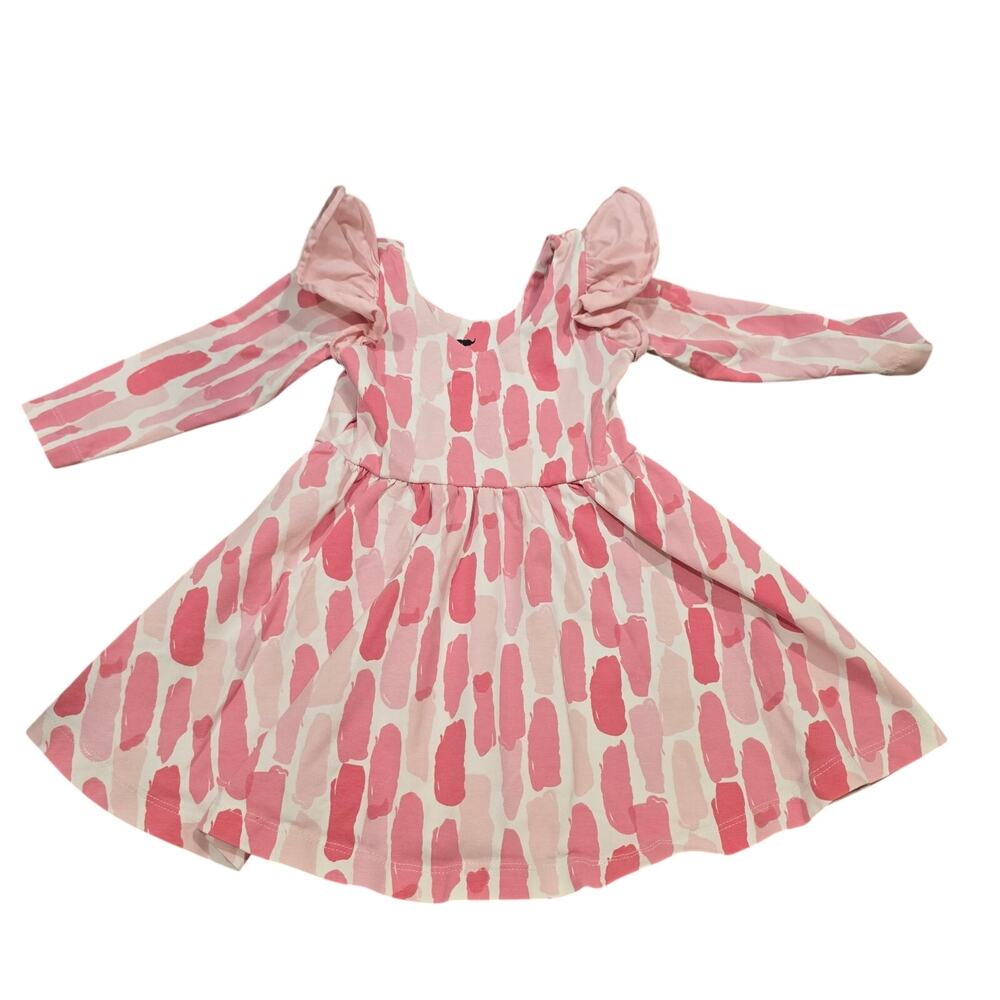 Monica + Andy Pink White Long Sleeve Organic Cotton Dress | Size 18-24 Months